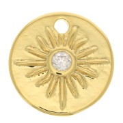 Breloque ronde avec étoile du nord et  Oxyde de Zirconium 10 mm - Doré - Crystal x1