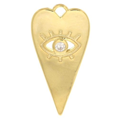 Pendentif coeur avec motif oeil en oxyde de Zirconium  22x11 mm - Doré - Crystal x1