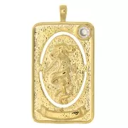 Pendentif carte de tarot - Le monde - avec oxyde de Zirconium 34x18 mm - Doré x1
