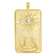 Pendentif carte de tarot - La lune - avec oxyde de Zirconium  34x18 mm - Doré - Crystal x1