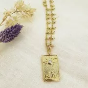 Pendentif carte de tarot - La lune - avec oxyde de Zirconium  34x18 mm - Doré - Crystal x1