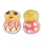 Puce en bois décoré 16 mm Rose x1