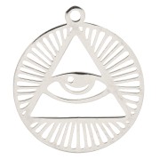 Pendentif rond ajouré motif triangle et oeil 22x20 mm - Acier inoxydable x1|raw }}