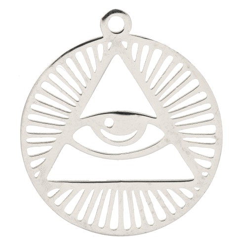 Pendentif rond ajouré motif triangle et oeil 22x20 mm - Acier inoxydable x1