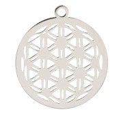 Pendentif rond ajouré motif fleur de vie 22x20 mm - Acier inoxydable x1|raw }}