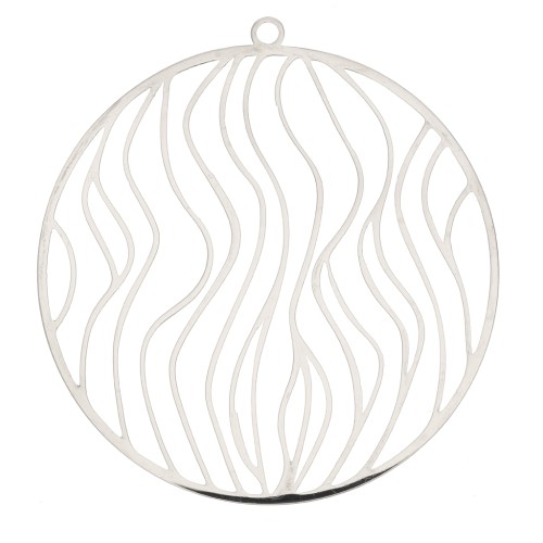 Pendentif rond ajouré motif lignes irrégulières 39x37 mm - Acier inoxydable x1