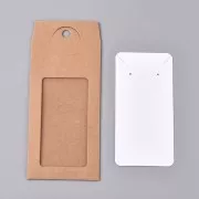 Emballage en carton avec son étiquette pour bijoux 13x6.5 cm - Kraft - Blanc x1