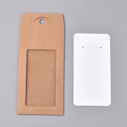 Emballage en carton avec son étiquette pour bijoux 13x6.5 cm - Kraft - Blanc x1