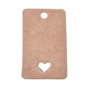 Etiquettes rectangles cartonnées 50x30 mm - motif coeur - Kraft x100