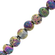 Perles Rondes galvanisées 4 mm en Pierre de Lave - Irisé x20
