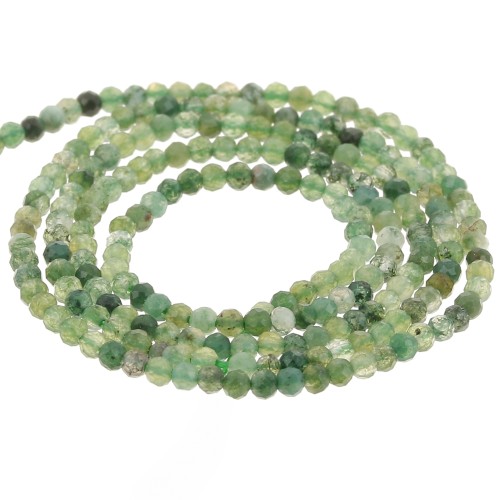 Perles Rondes facettées 2 mm pierre gemme  - Agate Verte x39cm