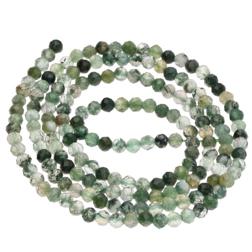 Perles Rondes facettées 2.5 mm pierre gemme  - Agate Verte x38cm