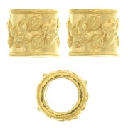 Perle tube motif fleurs 6x7 mm avec gros trou - Argent 925 Doré à l'or fin x1|raw }}
