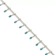 Chaîne maille gourmette - résine époxy 6mm - Turquoise pailleté - Acier inox x90cm