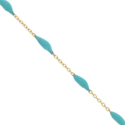 Chaîne maille Forçat - résine époxy 2.6 mm - Turquoise - Acier inox 304 doré x90cm