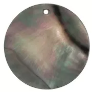 Pendentif rond 40 mm en nacre - Gris irisé x1