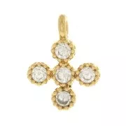 Mini breloque croix 9x7 mm avec Oxydes de Zirconium 1.3mm - Doré à l'or fin x1