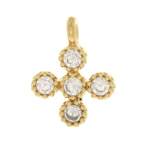 Mini breloque croix 9x7 mm avec Oxydes de Zirconium 1.3mm - Doré à l'or fin x1