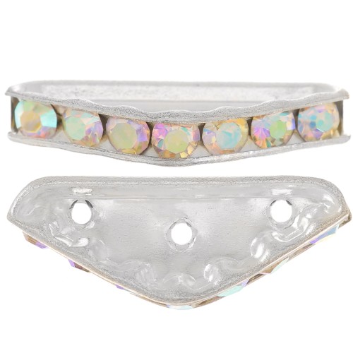 Rondelle Demi-Lune 3 trous 22x8 mm argentée Crystal AB x1
