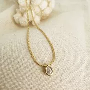 Pendentif goutte avec un oxyde de zirconium 9x6 mm - Doré à l'or fin - Crystal x1