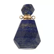 Flacon de parfum pendentif en pierre gemme 36x20mm Lapis lazuli Acier inox doré x1