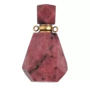 Flacon de parfum pendentif en pierre gemme 37x21 mm Rhodonite Acier inox doré x1