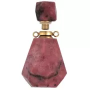 Flacon de parfum pendentif en pierre gemme 37x21 mm Rhodonite Acier inox doré x1