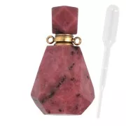 Flacon de parfum pendentif en pierre gemme 37x21 mm Rhodonite Acier inox doré x1
