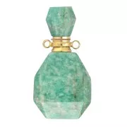 Flacon de parfum pendentif en pierre gemme 39x20 mm Amazonite Acier inox Doré x1