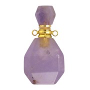 Flacon de parfum pendentif en pierre gemme 38x20 mm - Amethyste Acier inox doré x1