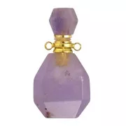 Flacon de parfum pendentif en pierre gemme 38x20 mm - Amethyste Acier inox doré x1