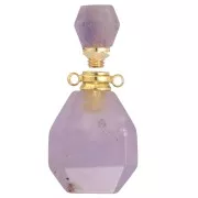 Flacon de parfum pendentif en pierre gemme 38x20 mm - Amethyste Acier inox doré x1