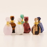 Flacon de parfum pendentif en pierre gemme 37x20mm - Quartz fumé Acier inox doréx1