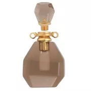 Flacon de parfum pendentif en pierre gemme 37x20mm - Quartz fumé Acier inox doréx1
