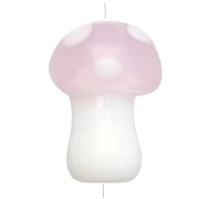 Perle champignon 14X10 mm en verre - motif pois - Rose clair - Blanc x1