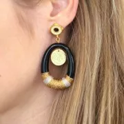 Pendentif ovale évidé en résine opaque 44x33 mm - Noir x1