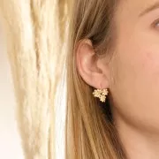 Crochets d'oreilles trio de fleurs 19x16 mm anneau ouvert - Plaqué Or 3 microns x2