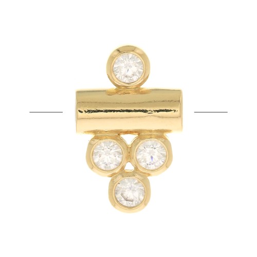 Perle tube avec 4 oxydes de zirconium 11x7 mm - Crystal - Plaqué Or 3 microns x1