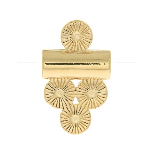 Perle tube avec 4 petits ronds striés 12x7 mm - Plaqué Or 3 microns x1