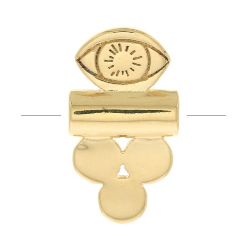 Perle tube avec 3 petits ronds et oeil 13x7 mm - Plaqué Or 3 microns x1