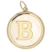 Pendentif rond nacre 19x17 mm - motif lettre alphabet - B - Plaqué Or 3 microns x1|raw }}