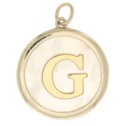 Pendentif rond nacre 19x17 mm - motif lettre alphabet - G - Plaqué Or 3 microns x1|raw }}