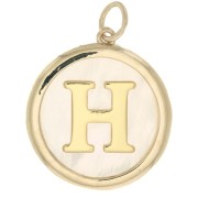 Pendentif rond nacre 19x17 mm - motif lettre alphabet - H - Plaqué Or 3 microns x1|raw }}