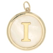 Pendentif rond nacre 19x17 mm - motif lettre alphabet - I - Plaqué Or 3 microns x1|raw }}
