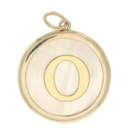 Pendentif rond nacre 19x17 mm - motif lettre alphabet - O - Plaqué Or 3 microns x1