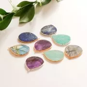 Pendentif goutte en pierre gemme 39x31 mm Argent 925 Doré à l'or fin Amazonite x1