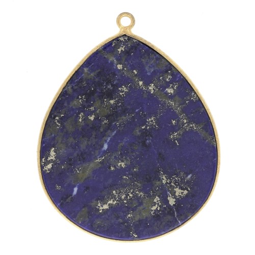 Pendentif goutte pierre gemme 39x31 mm Argent 925 Doré à l'or fin Lapis lazuli x1