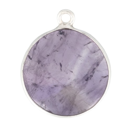 Pendentif rond en pierre gemme 16 mm - Argent 925 - Amethyste x1