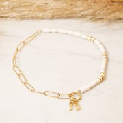 Breloque lettre alphabet 13.5 mm avec anneau fermé - C - Doré à l'or fin x1