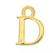 Breloque lettre alphabet 13 mm avec anneau fermé - D - Doré à l'or fin x1